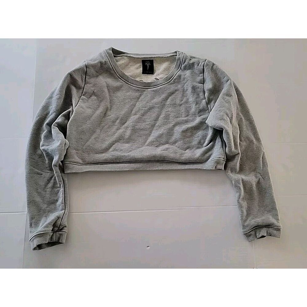 Electric Rose Crop Top Long Sleeve‎  Grey Shirt Size Small 100% Cotton